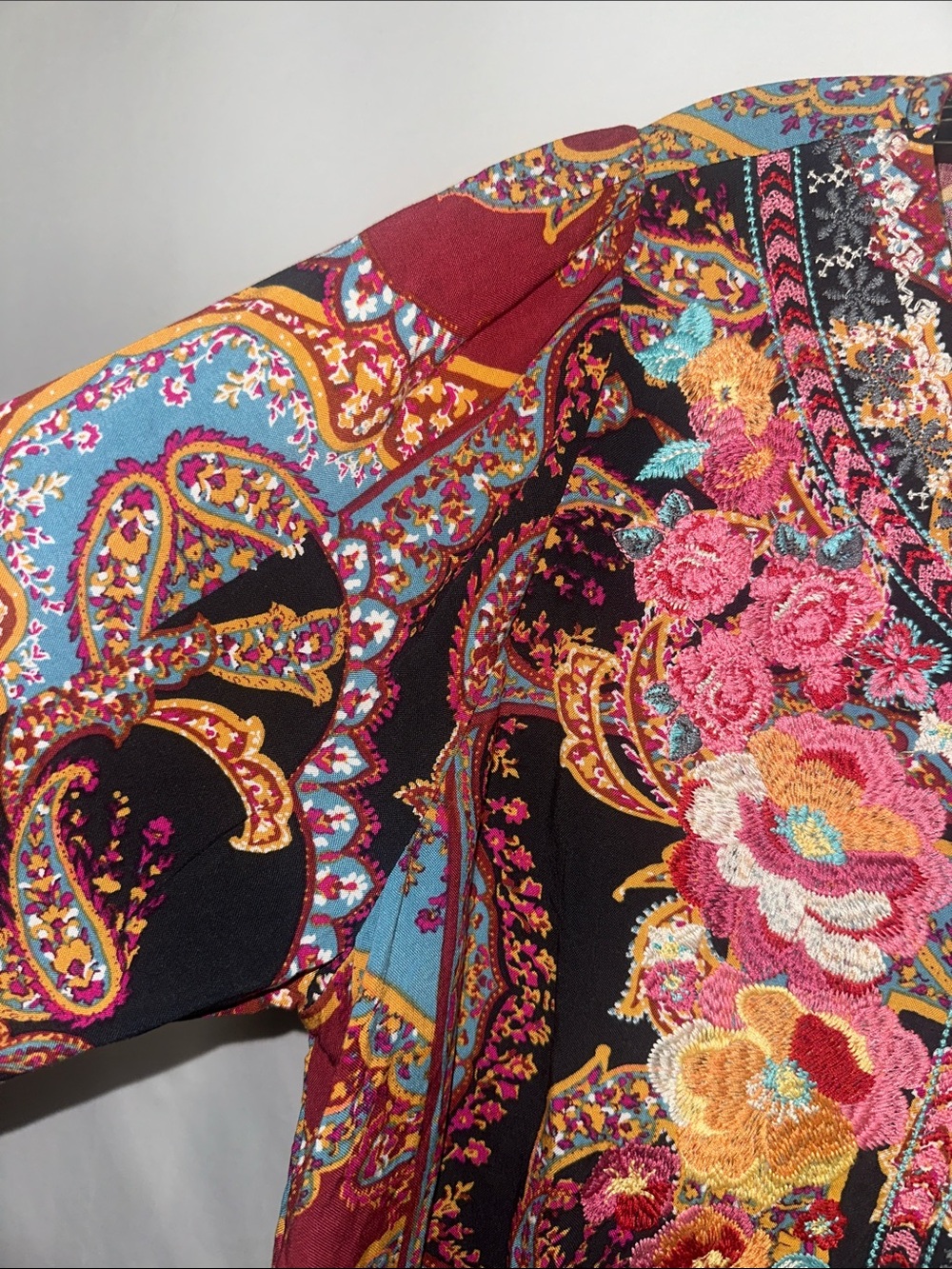 Savanna Jane Burgundy Floral Paisley Embroidered V-Neck Tunic - Picture 3 of 6